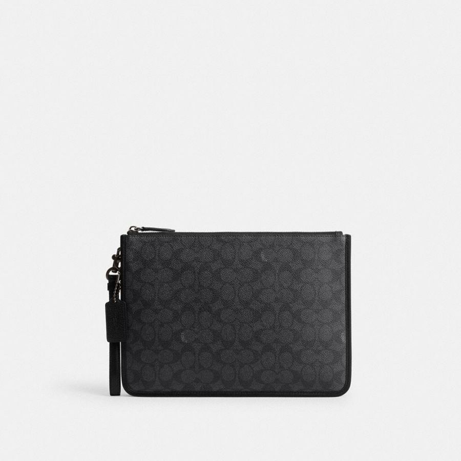 Bolsa Cruzada COACH Charter Pouch In Signature Canvas Hombre Gris | 623-FOHUJT