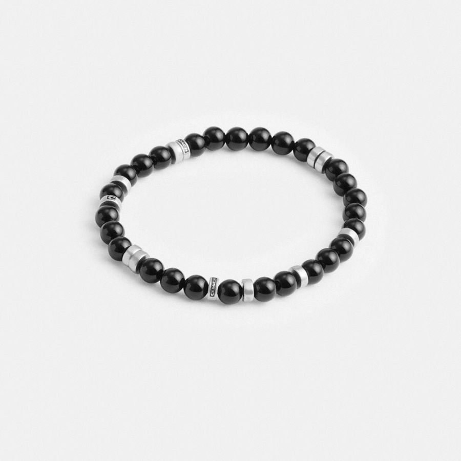 Joyas COACH Onyx Beaded Disk Bracelet Hombre Negras | 280-TFPBVR