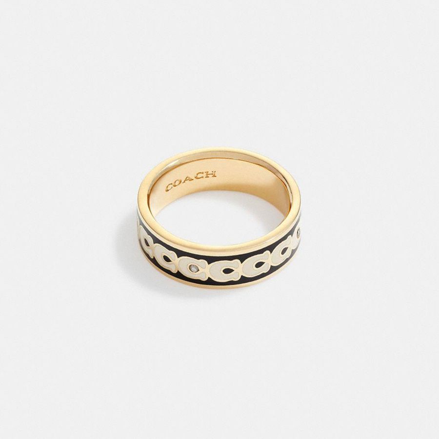 Joyas COACH Signature Enamel Ring Mujer Doradas | 084-MFTKEO
