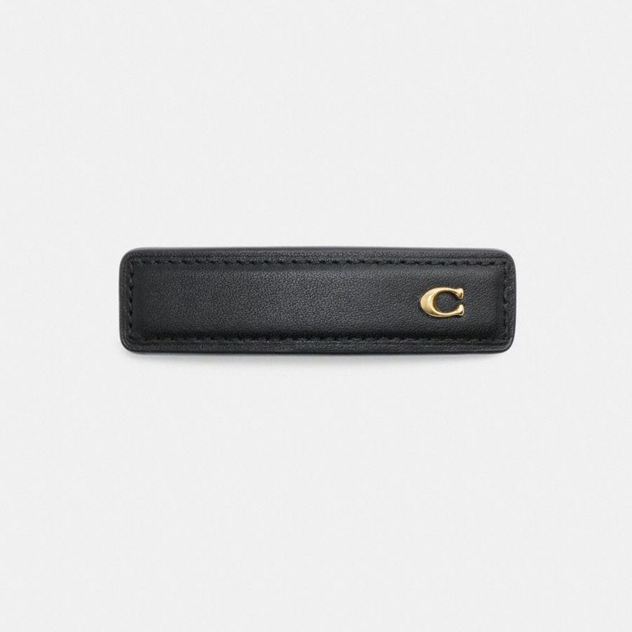 Joyas COACH Signature Leather Barrette Mujer Negras | 256-QJYBUH
