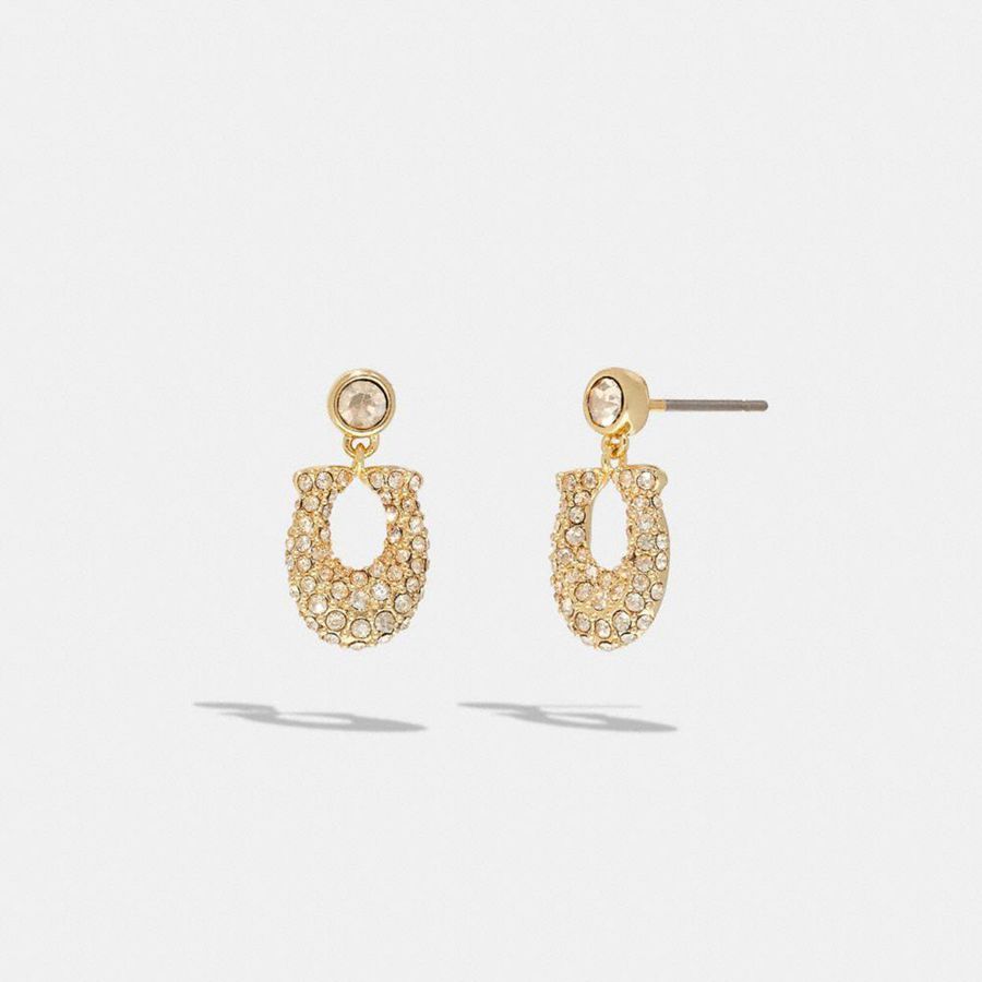 Joyas COACH Signature Pavé Earrings Mujer Doradas | 760-RWBJSH