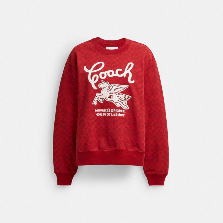 Sudadera COACH Signature Pegasus Mujer Rojas | 014-OGVWTD