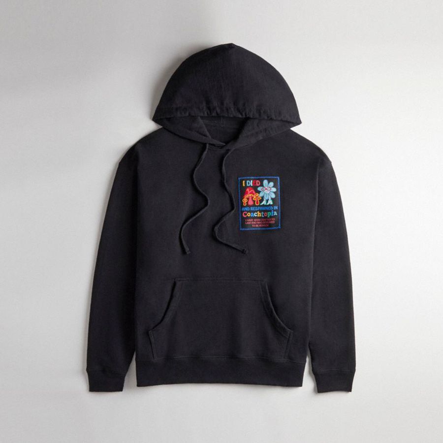 Sudadera con Capucha COACH Hoodie With Coachtopia Graphic Label Mujer Negras | 637-AKBMPC